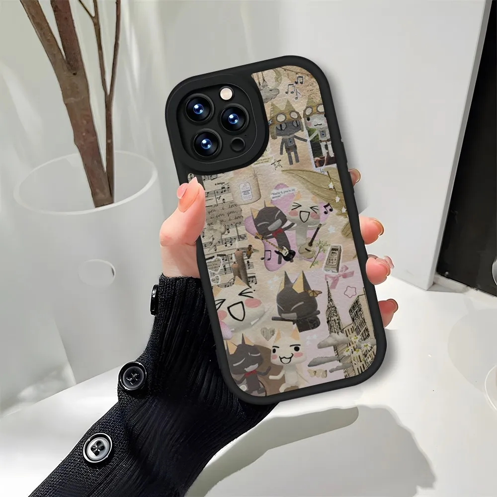 INS Cute Toro Inoue Cat Phone Case Black For IPhone 11 14 13 12 Pro Max Mini Xs X Xr 7 8 Plus SE2020 Leather Silicone Soft Coque