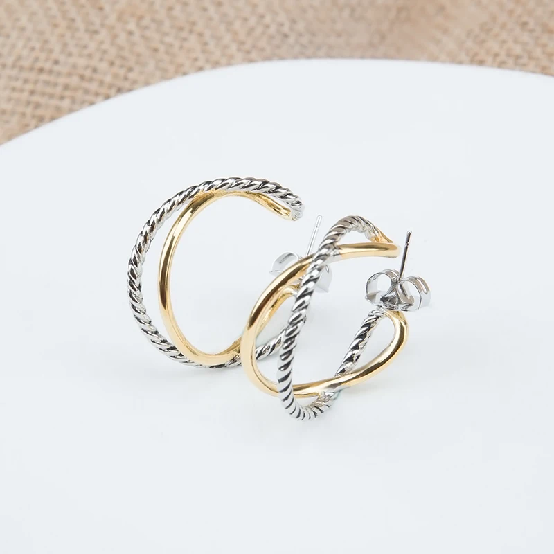 

Jade Angel Twisted Plated Coil Design Copper Hoop Earrings Fashion Cshaped Personalized Temperament Women Earrings David Jewelry