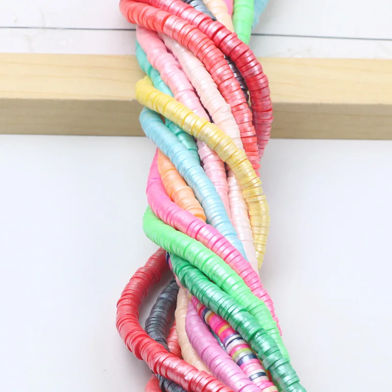 350pcs 6mm Shiny Flat Round Polymer Clay Beads Disk Loose Spacer Beads For Jewelry Making Diy Boho Bracelet Necklace Accessories
