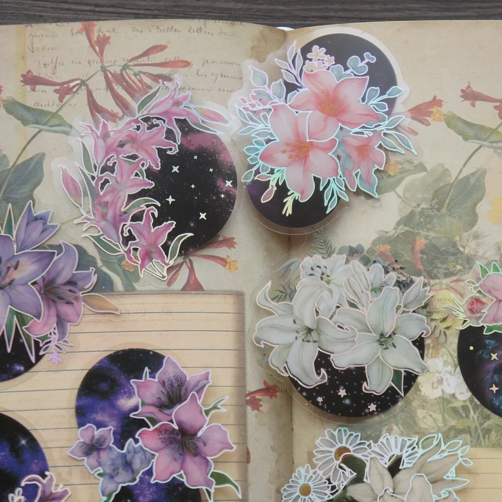 

18pcs MIX Laser Color Lily of Different Varieties Style PVC Sticker Scrapbooking DIY Gift Packing Label Decoration Tag