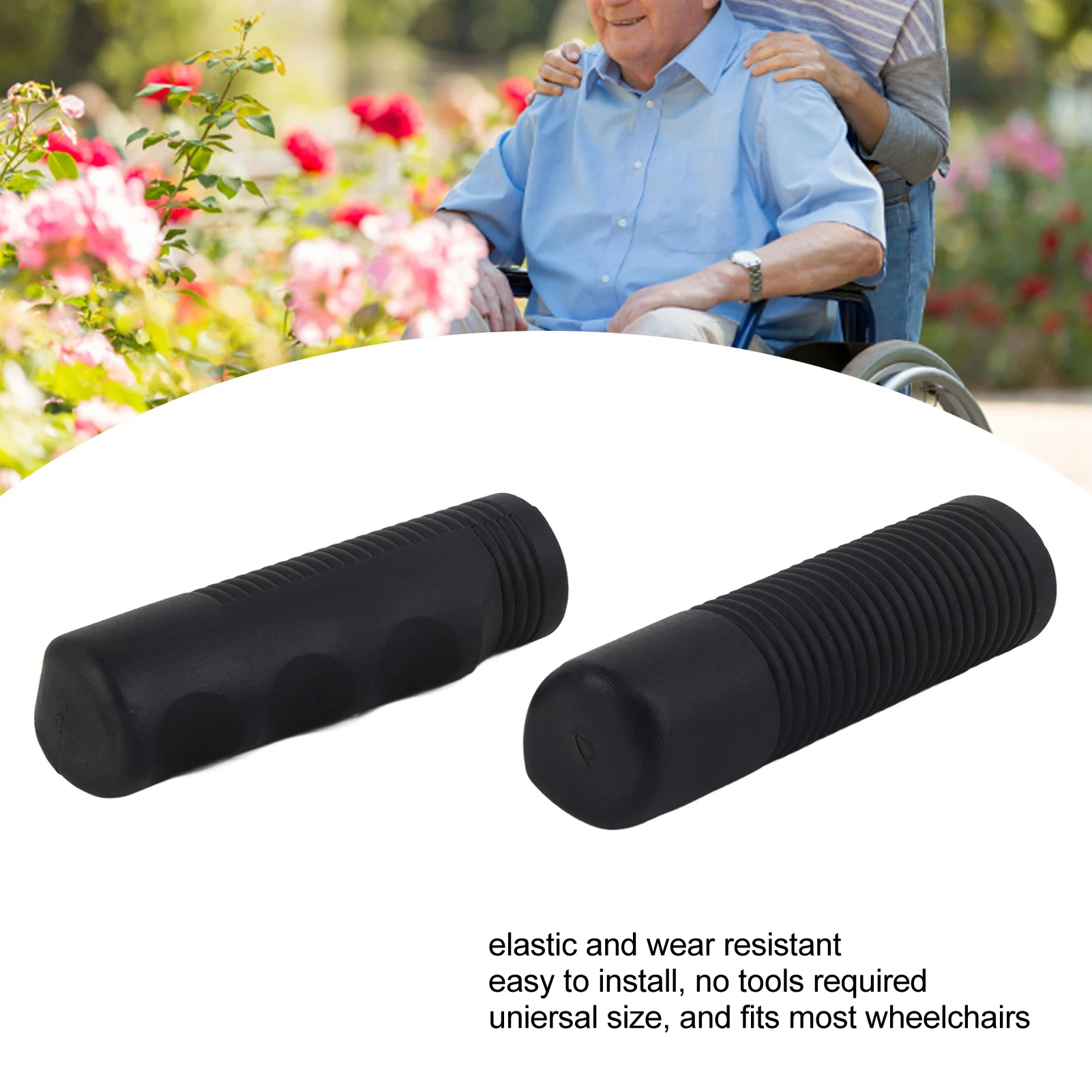 2Pcs Rubber Wheelchair Hand Grips Ergonomic Prevent Slipping Easy Installation Universal Wheelchair Grip Cover