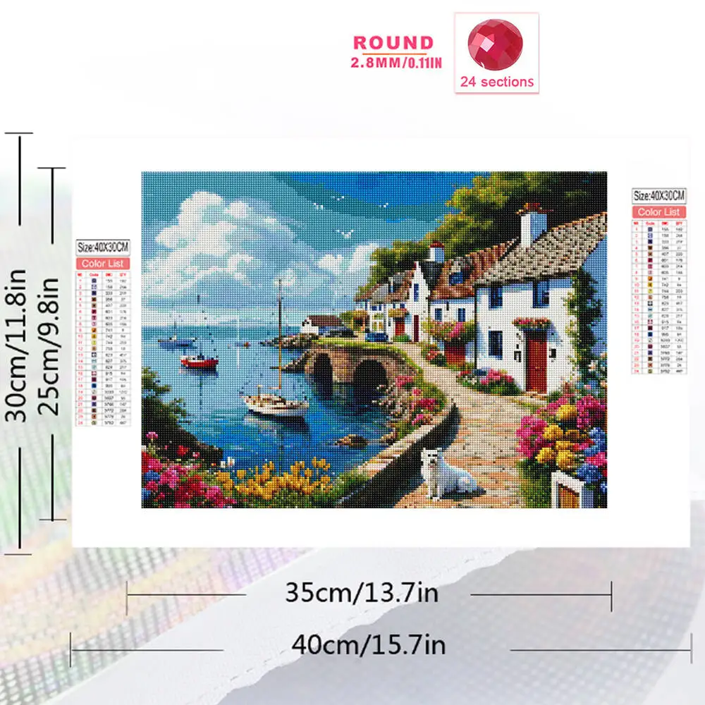 Momoart DIY Town Diamond Painting House Landscape Pattern For Adults Beginners Seaside Diamond Mosaic Street Child Gift