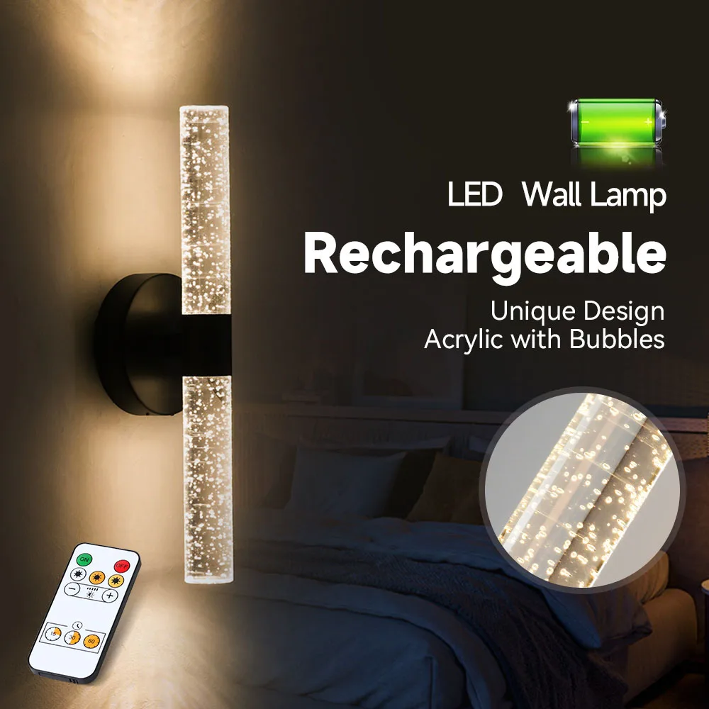 

Внутренний настенный светильник на батарейках, акриловый настенный светильник с пузырьковым стержнем, домашний перезаряжаемый светодиодный настенный светильник без дрели для ванной комнаты, 39 см