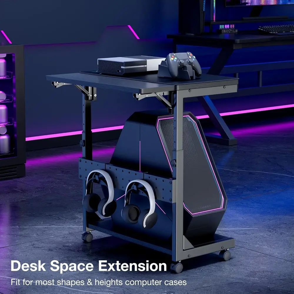 Verstellbarer 2-stufiger PC-Ständer unter dem Schreibtisch mit Rollen und Mauspad für Spiele und Aufbewahrung