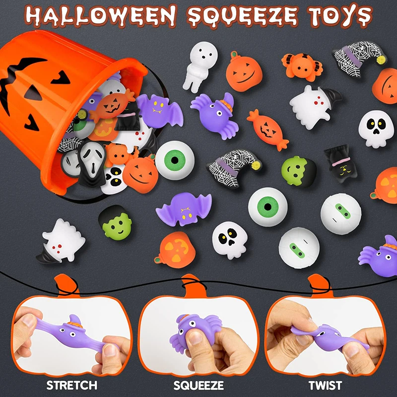 96-12Pcs Halloween Squeeze Toys Cute Trick or Treat Gifts Anti-stress Halloween Toy for Kids Ideal Halloween Prizes Boys & Girls