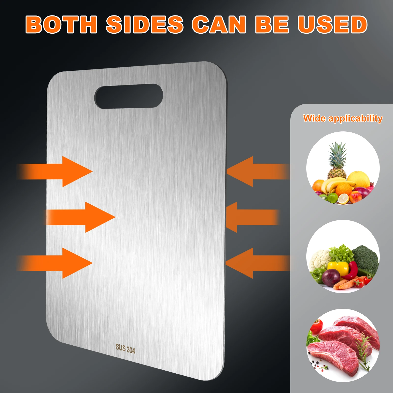 Cutting Board Stainless Steel Cutting Board Two Sided Metal Chopping Board Hangable Cutting Board for Meat Fruit Vegetable