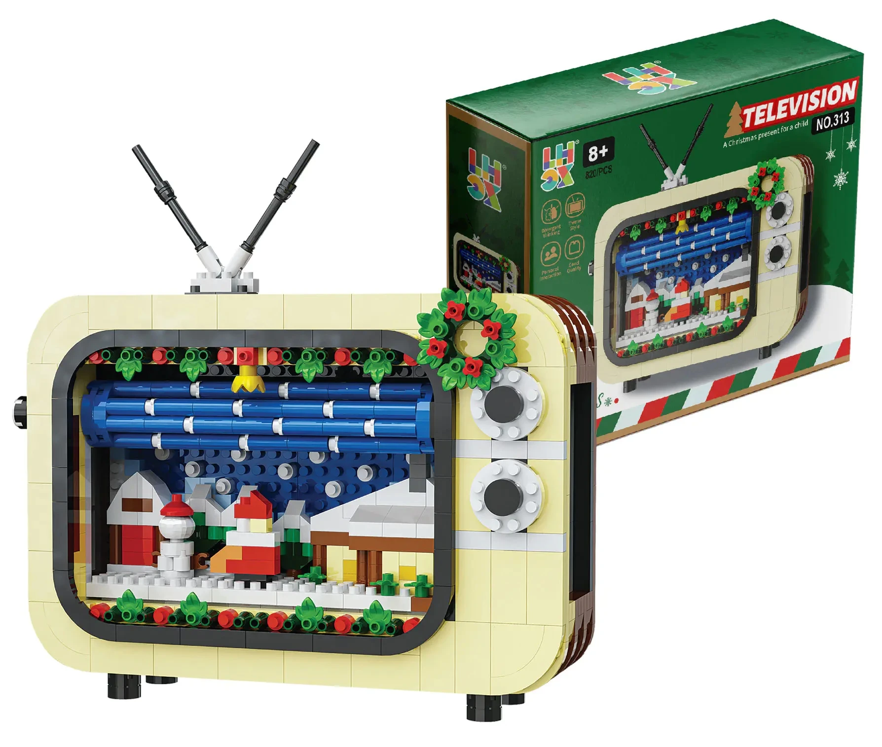 

В НАЛИЧИИ MOC Рождественский телевизор Модель телевизора 820 шт. Микро частицы Строительные кирпичи Блоки Аксессуары Детский рождественский подарок