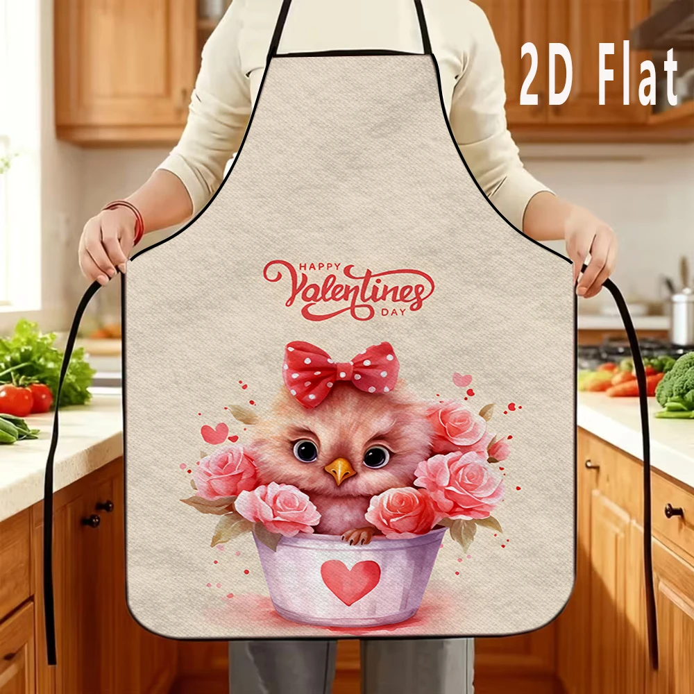 

1 шт. 2D плоский фартук с цветочным принтом и куриным принтом, 60x80 см, фартук для кухни/ресторана, фартук для барбекю, прочный и легко чистится