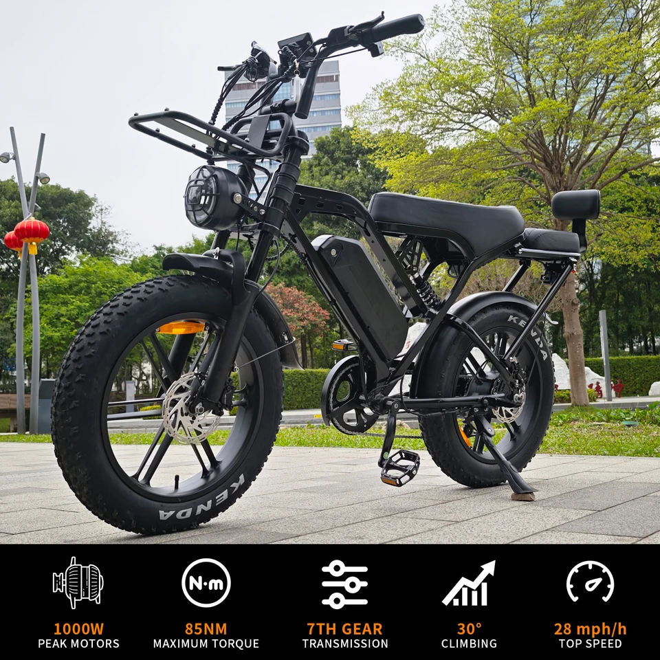 X80 Pro Adult Ebike, 1000W Motor, 20-inch Fat Tire Electric Bicycle, Hydraulic Brakes, 7-Speed ​​Transmission, 48V 15Ah Long Range, All-Terrain Off-Road Electric Bicycle, Front and Rear Suspension, Anti-Theft Alarm image 5