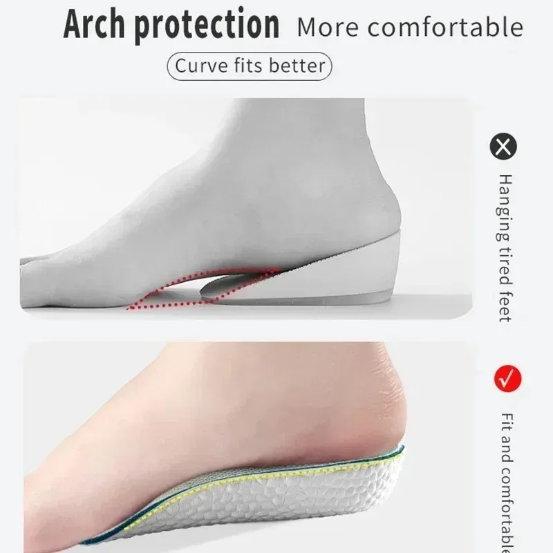 Men and Women Insoles for Flat Feet High Arch Support Heel Lift Memory Foam Soft Shoe Pads for Sneakers Running Shoes