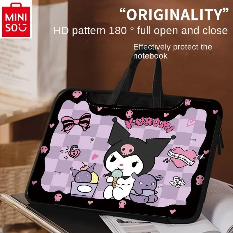 

MINISO 2024 High Quality PU New Cartoon Kuromi Computer Bag Women's Multi functional Storage File briefcase