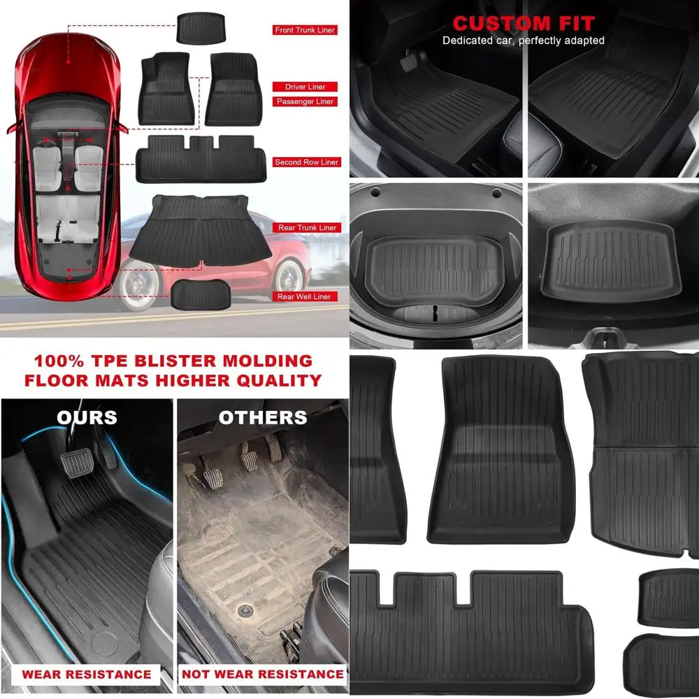 

Floor Mats for Tesla Model 3 5-Seat,Fit for 2023-2025, All Weather TPE Cargo Trunk Accessories, Set of 6 Mats (Not Fit 7-Seat)