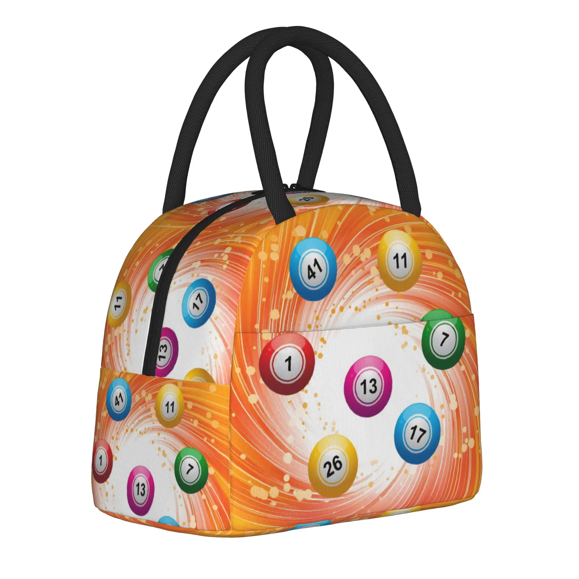 Bingo Balls Paper Game Insulated Lunch Tote Bag for Picnic  Portable Thermal Cooler Washable Bento Bags