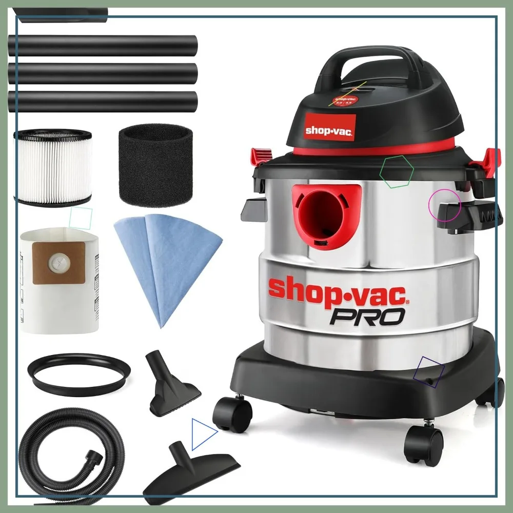 مكنسة رطبة/جافة سعة 5 جالون 4.5 حصان، خزان من الفولاذ المقاوم للصدأ، محمولة مع مرفقات للمرآب ورشة العمل #1