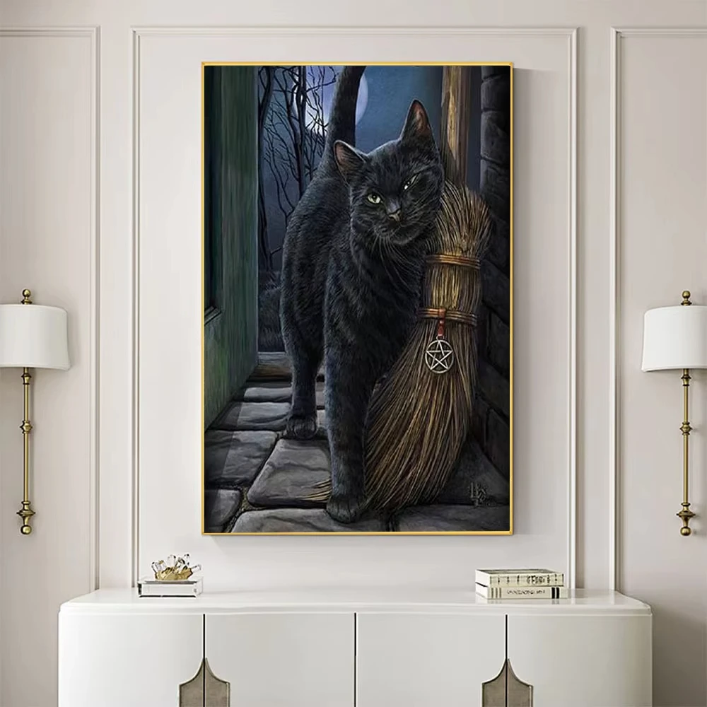 

Cat Leaning Broom Animal 500/1000/1200/2000 PCS Jigsaw Puzzles Challenging Family Activity Games for Gameroom Bedroom Frameless