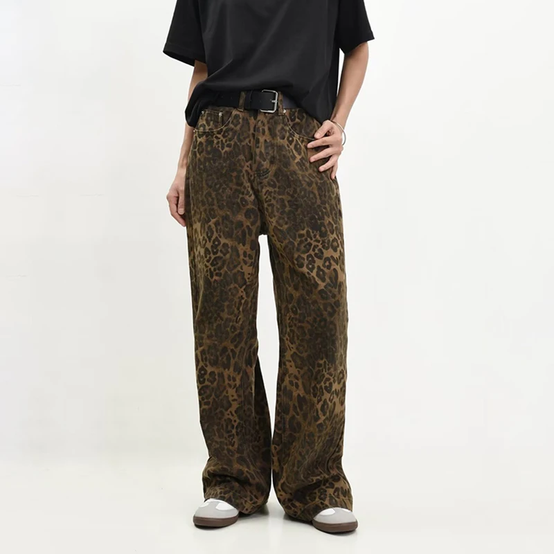 

Tan Leopard Jeans Women&Men Denim Pants Female Oversize Wide Leg Trousers Street Wear Hip Hop Vintage Cotton Loose Casual