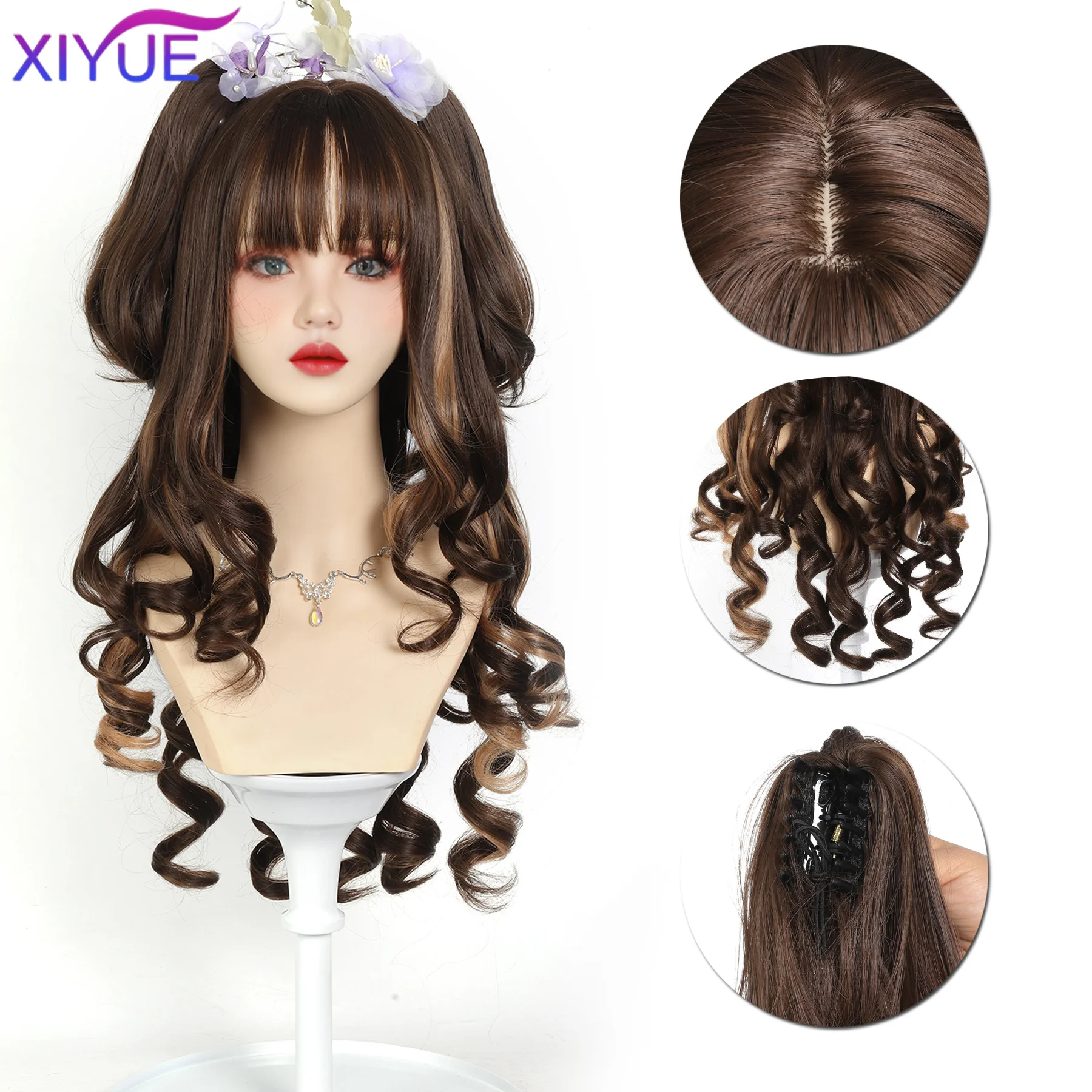 Synthetic Unintentional Rabbit Long Curly Hair Tiger Clip Double Ponytail Synthetic Wig Full Head Halloween Lolita Hairstyle Wig