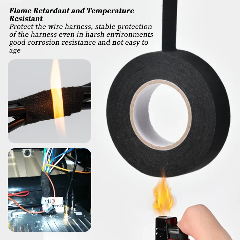 Flame Retardant Adhesive Cloth Tape Heat-resistant Fabric Base Wire Harness Tape For Home Cable Harness Wiring Loom Protection