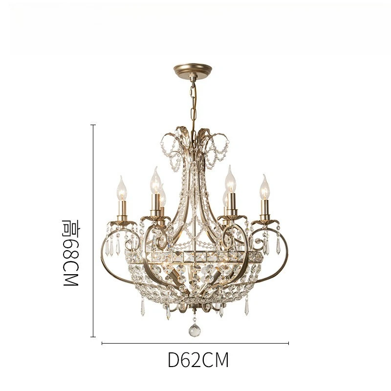 Living room dining room light, high-end American-style ancient villa empty crystal candle light
