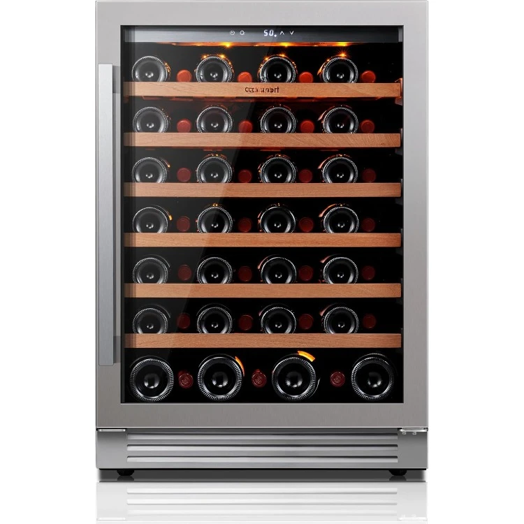 24 Inch Wine Fridge, 54 Bottle Wine Cooler Refrigerator, 40-65°F Wine Refrigerator Glass Door, 3 LED Fridge, Built-in