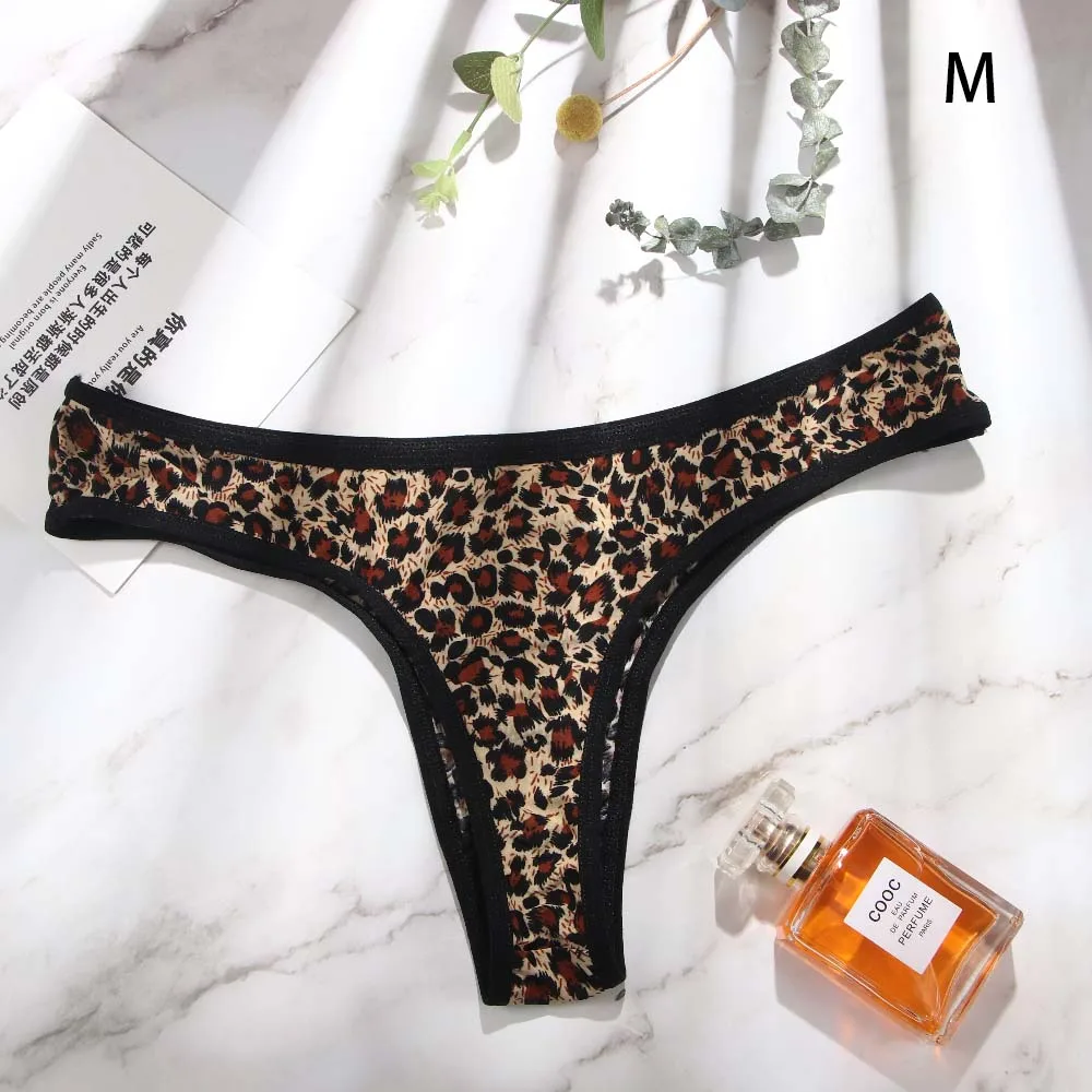 

Women Leopard Low waist Bownot Underwear Leopard Panties Lace Thongs Briefs