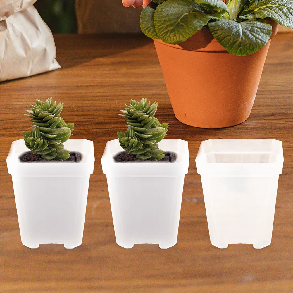 

24Pcs Clear Square Plant Pots Transparent Plastic Nursery Pots Compact Design for Windowsills Bookshelves Home Decor
