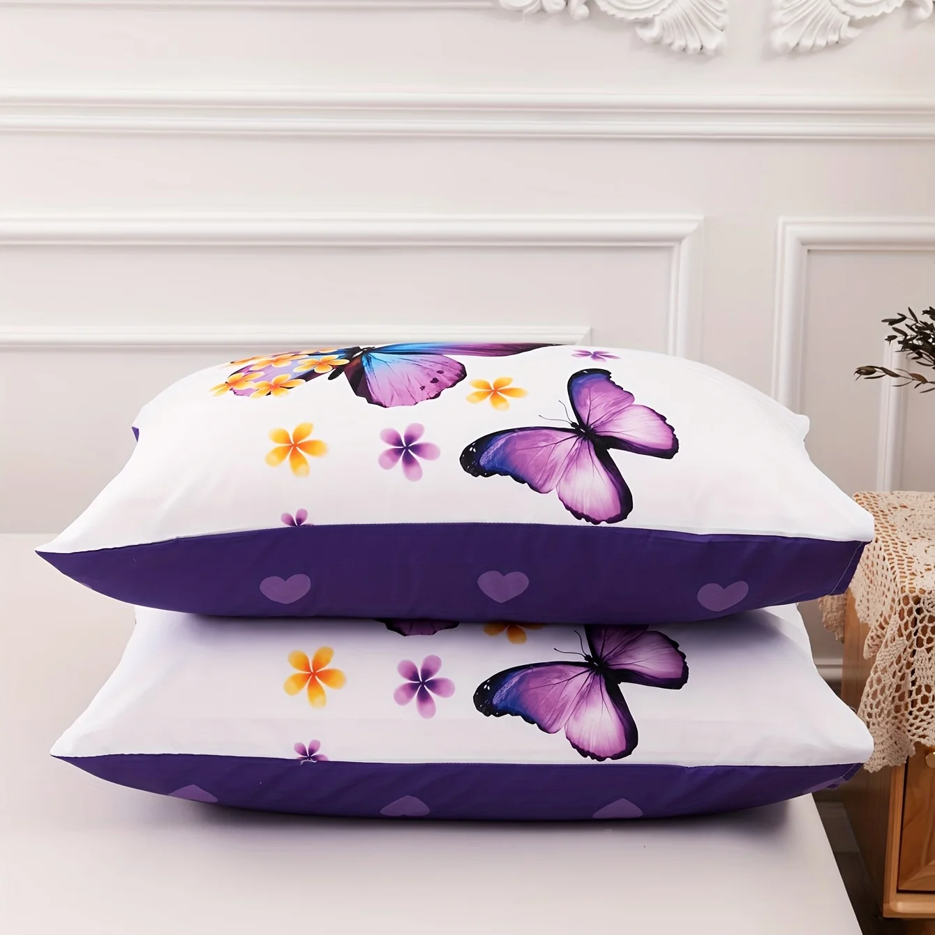 Bettwäsche-Set mit floralen Schmetterlingen, 3D-gedrucktes Bettbezug-Set, hautfreundlich, Einzel- und Doppelgröße, Schlafzimmer-Dekor, Bettbezug-Set, Geschenke – Detail 4