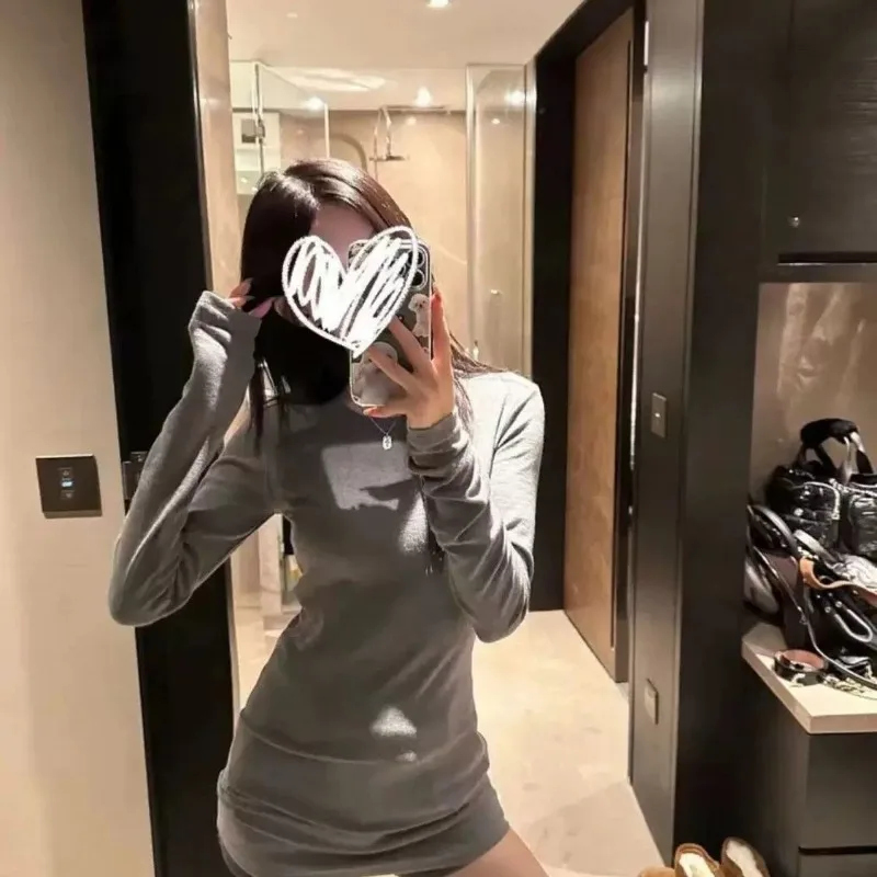 

Mid-length Long-sleeved T-shirt for Women 2025 New Spring Autumn Winter Inner and Outer Bottoming Shirts Slim Tops