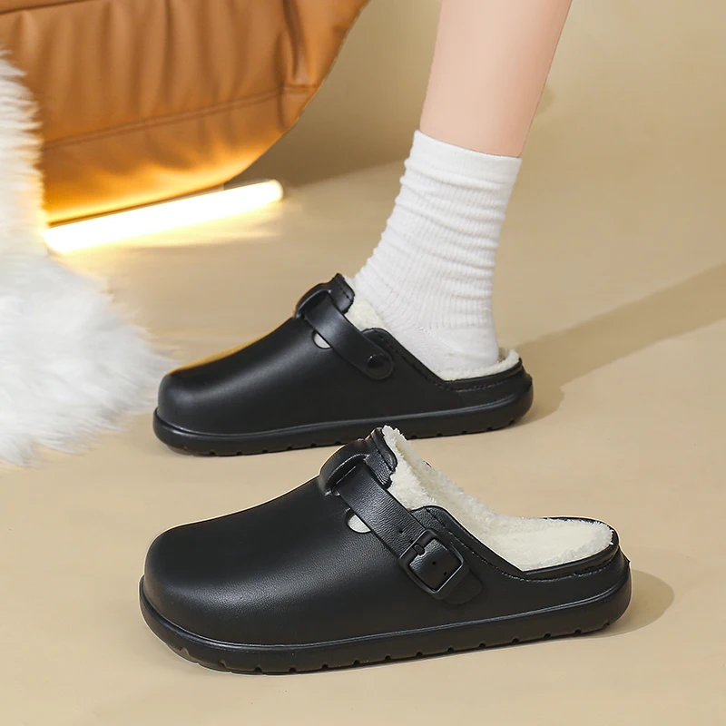 Women Thick Sole EVA Slippers Winter Warm Plush Indoor Soft  Anti-slip Slippers Couple Home Daily Walking Shoes Mules Shoes view 3
