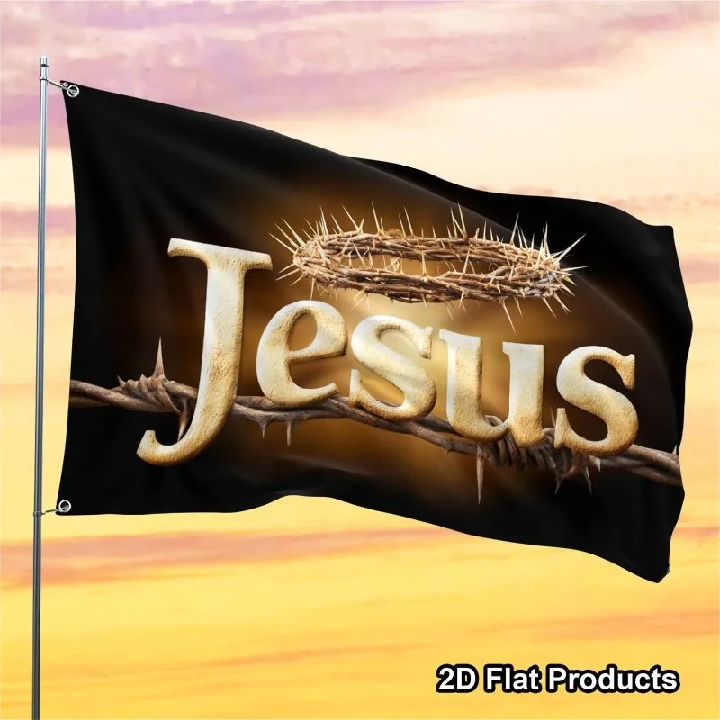 Elegant Jesus Flag with Crown of Thorns Design 100% Polyester Outdoor Christian Decor for Home Garden Patio