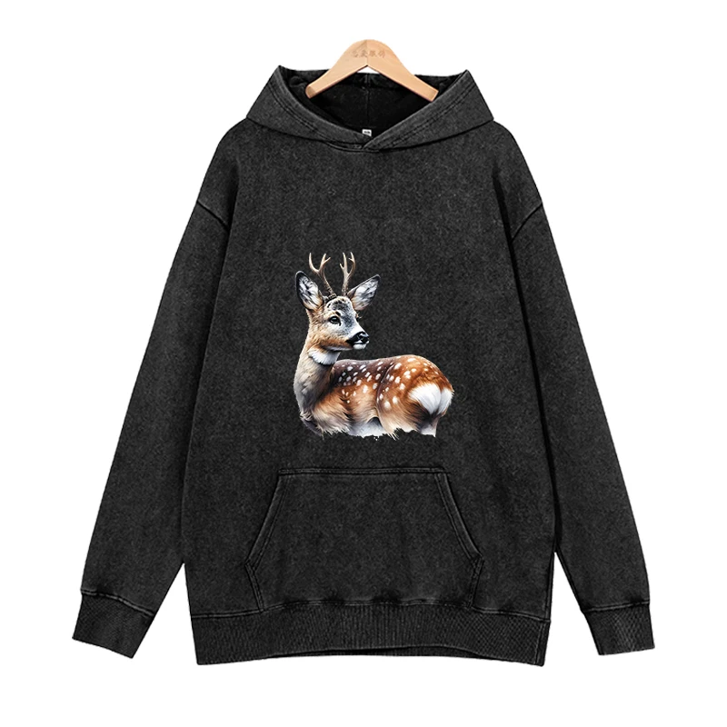 Wilderness animal simple high-end loose women's hooded sweatshirt multifunctional pure cotton fleece men's hooded sweatshirt