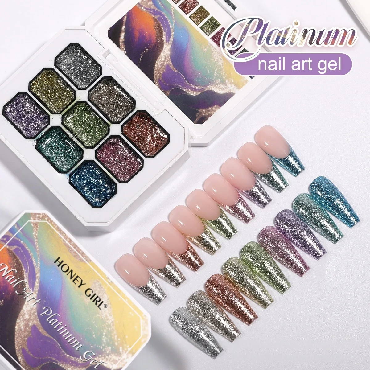 جل بلاتينيوم معدني عالي الكثافة مكون من 9 شبكات، لمسة نهائية لامعة لامعة، يمكن رسم خطوط الحواف للزينة، شركة تشبع عالية