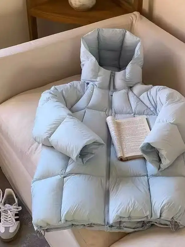 

Корейская утепленная куртка-пуховик с капюшоном для женщин, средней длины, толстая, теплая, в стиле «хлебный пух», из полиэстера, с длинными рукавами и молнией