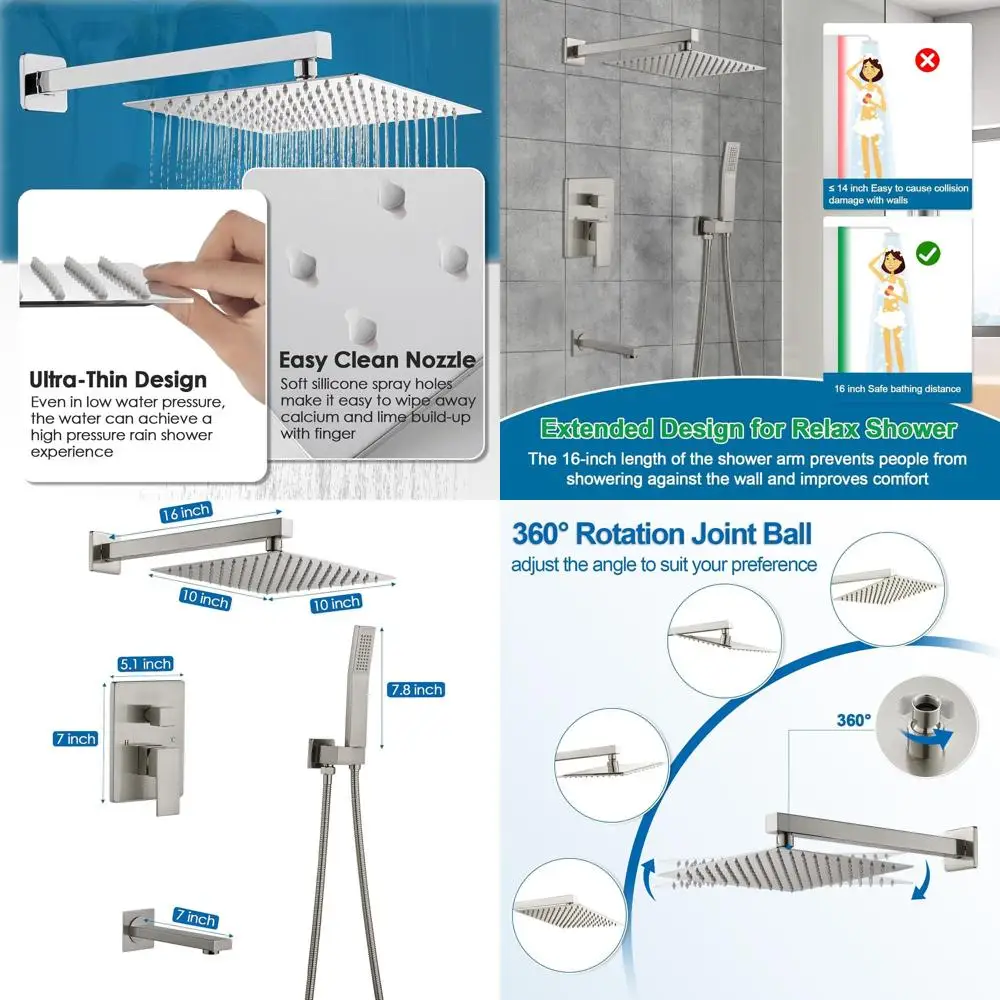 

10-inch Rainfall Shower System with Tub Spout, Handheld, and Complete Trim Kit in Brushed Nickel Finish