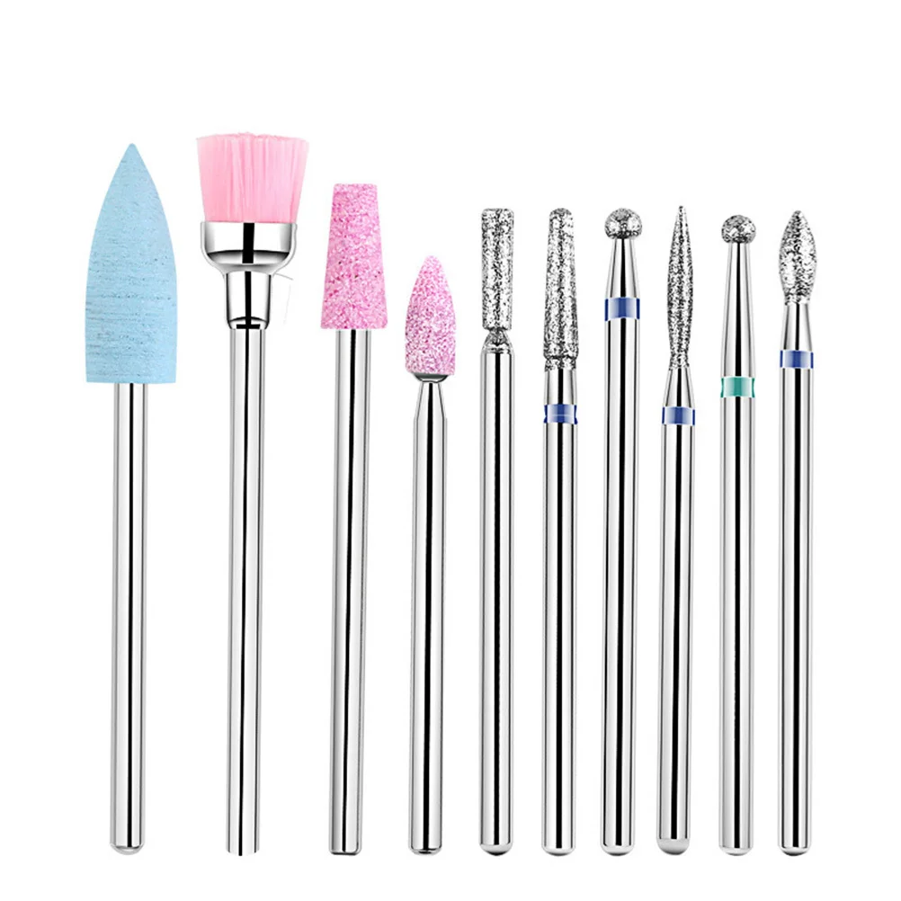 10pcs Nail Grinding Diamond For Electric Manicure Drill Machine Polishing Care Tool Kit Nail Drill Bits Set Manicure