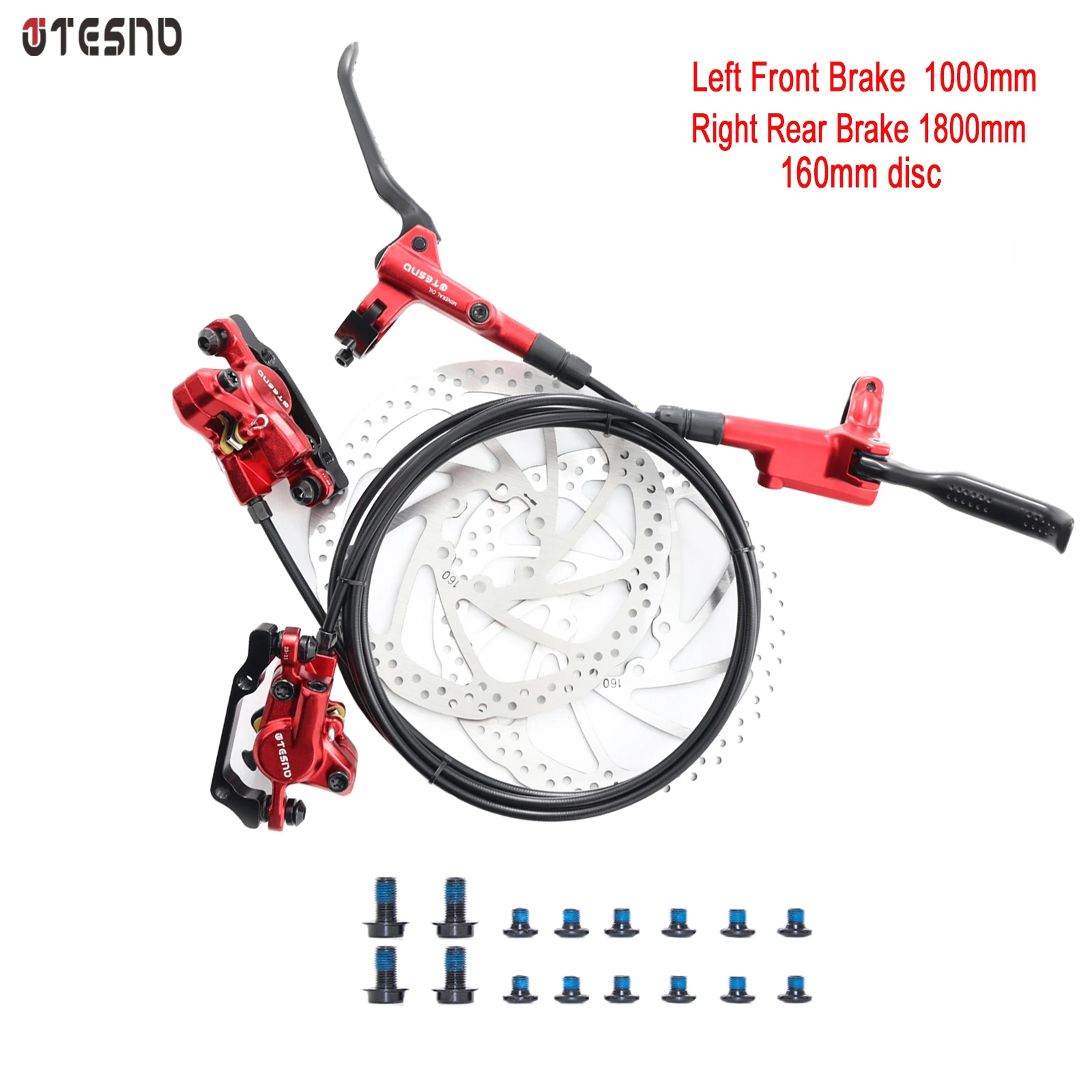 

TESNO 2-поршневой велосипедный тормоз Гидравлический дисковый тормоз MTB Дорожный велосипедный тормоз Левый передний правый задний 1000/1800 мм масляная труба 160 мм дискРотор