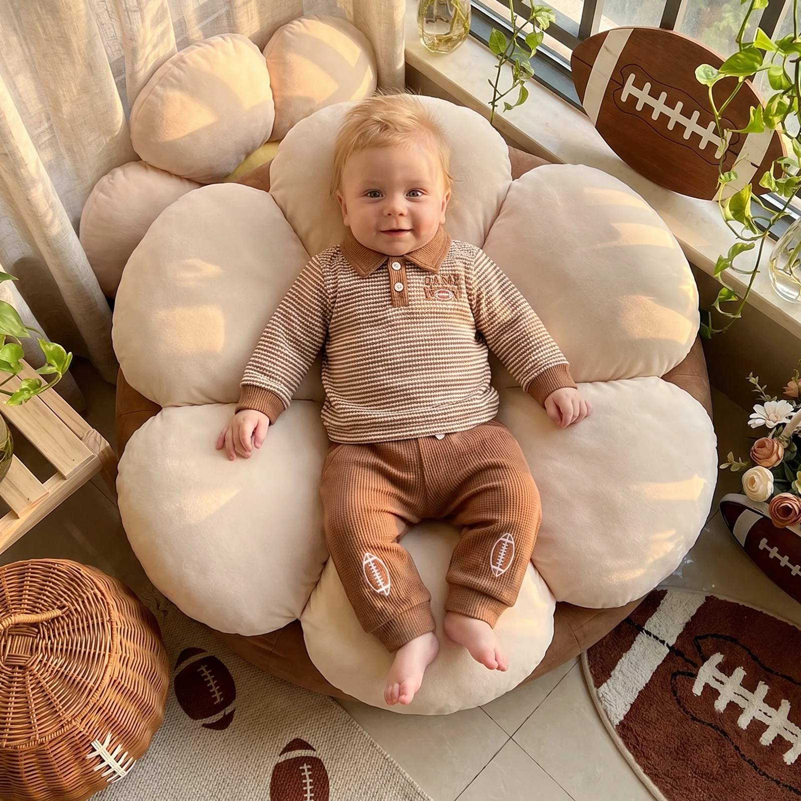 Toddler Boys Football Outfits Cute Long Sleeve Striped Tops and Pants Set