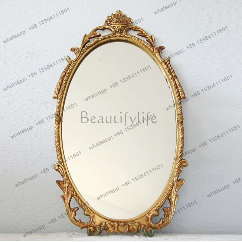French retro carved oval hanging mirror high-end light luxury makeup dressing mirror