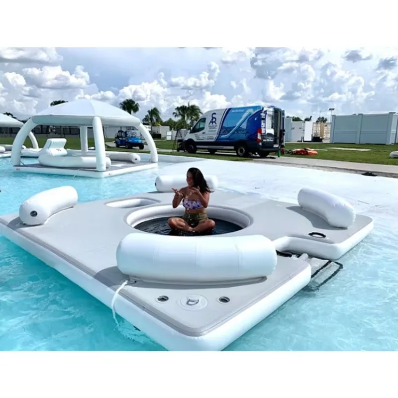 Inflatable Floating Water Park, Floating Bed Island, Outdoor Pool Lake Toy, 6 in 1 Fun Summer Play Set