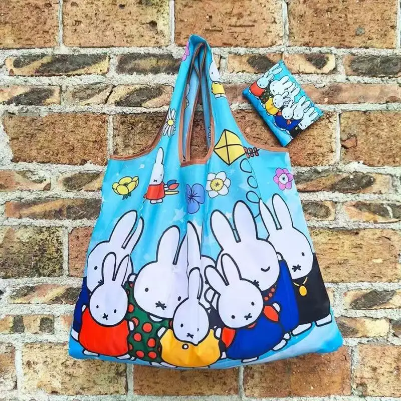 Cartoon Miffy Rabbit Supermarkt-Einkaufstasche, große Kapazität, wasserdicht, tragbar, faltbar, Umweltschutz-Aufbewahrungstasche – Detail 5