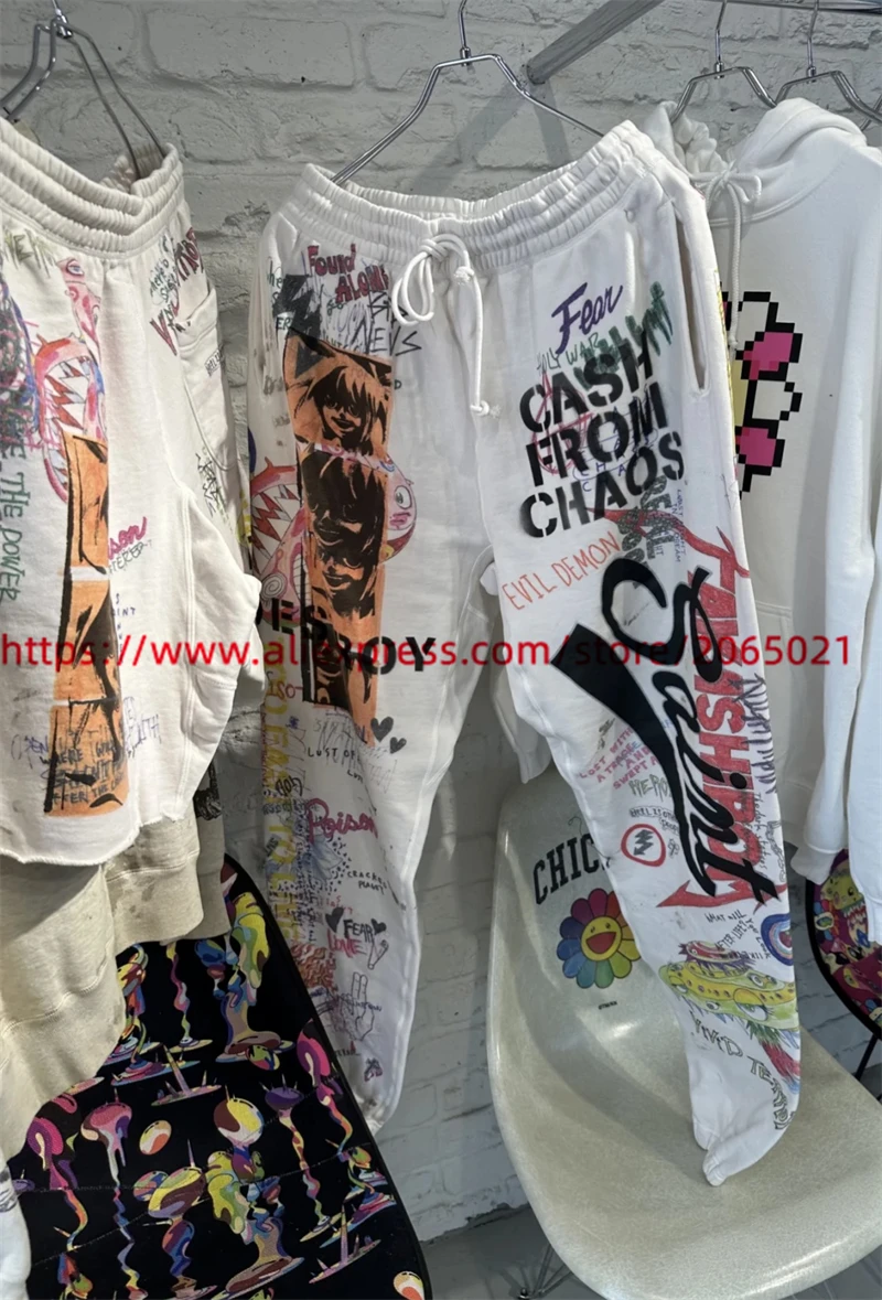 Vintage Graffiti Printing Saint Sweatpants For Men Women High Quality Jogger Drawstring Pants