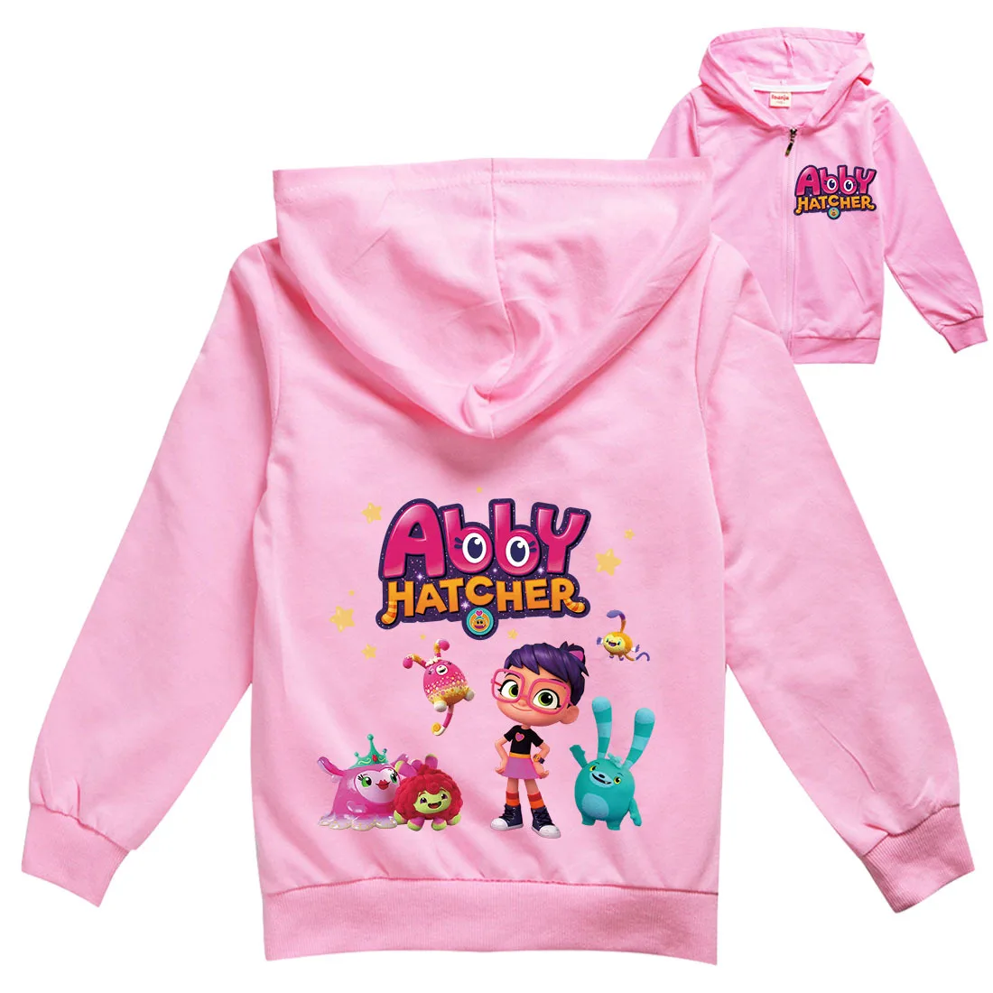 New Kids Clothes Abby Hatcher Girls Pink Jacket Hooded Zipper Top Boys Girls Sweatshirt Autumn Cartoon Casual Coats 2-16Years