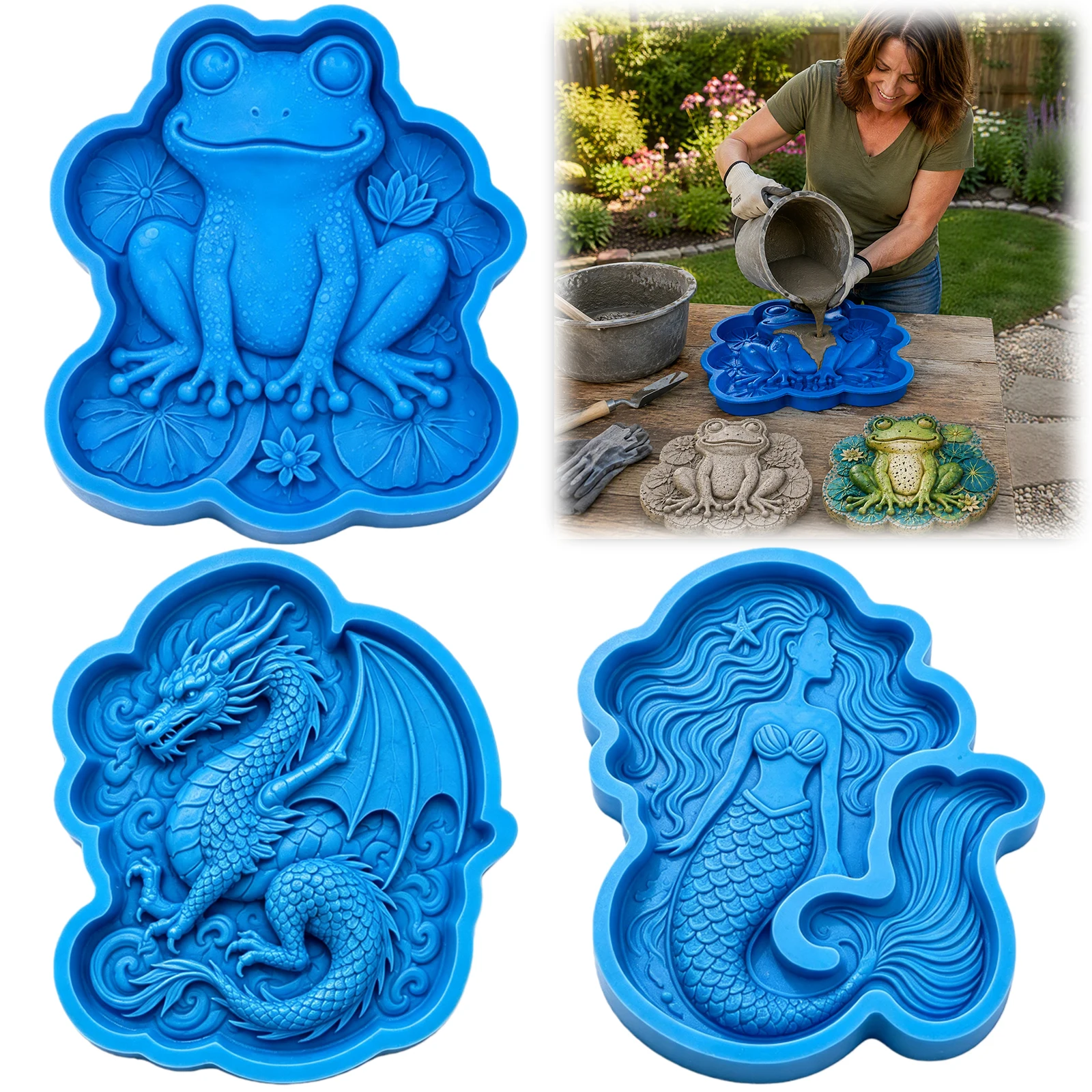 Handmade Garden Stone Mould Reusable Silicone DIY Decorative Concrete Stepping Stone Creative Path Yard Decor
