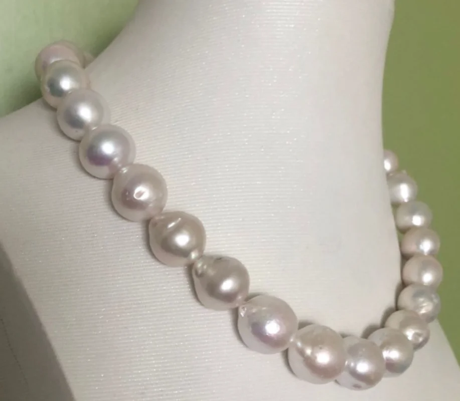 gorgeous 12-14mm south sea baroque white pearl necklace 18inch 925s