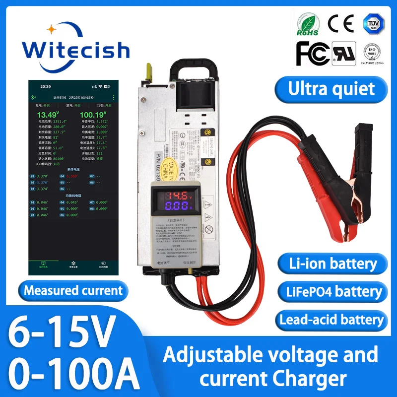 LiFepo4 12V/12.8V 100A Adjustable Battery Charger 6-15V 0-100A 14.6V 12.6V 13.8V High Power For Lithium Ion Lead Acid Battery