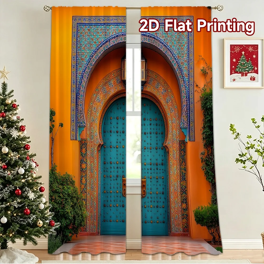 2D flat 2pcs Curtain Country Style Moroccan Arch Door Durable polyester fiber Holiday Decorations Perfect for Festive Portraits