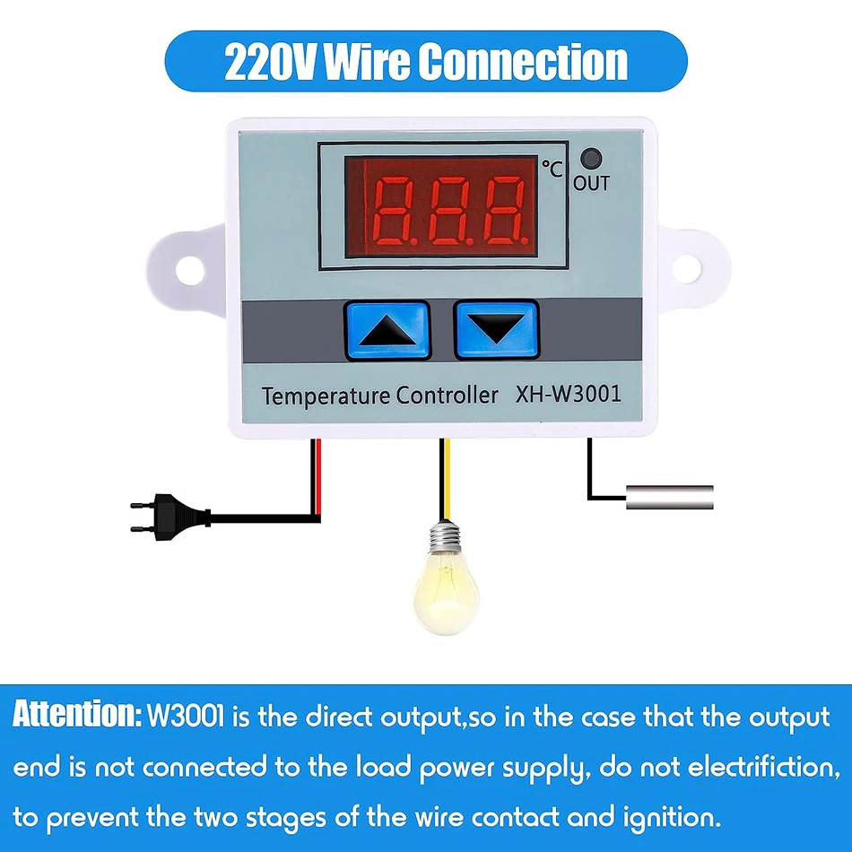 W3001 Digital LED Temperature Controller 10A Thermostat Control with NTC Sensor Probe XH-W3001 12V 24V 110V 220V