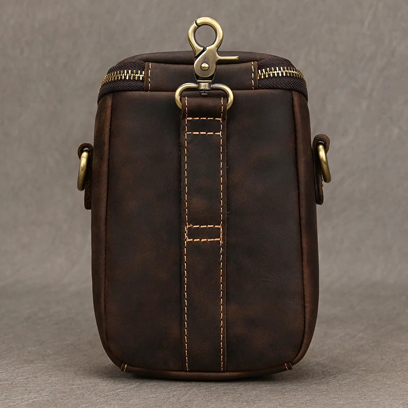 Petit sac en cuir véritable vintage pour homme, sac à bandoulière multifonctionnel, cuir de vachette, taille