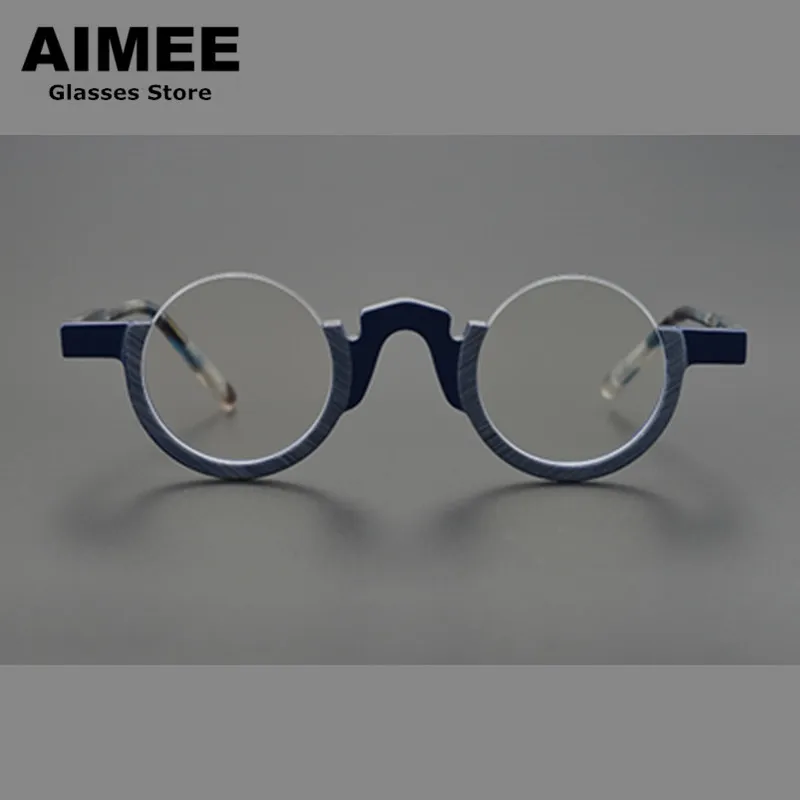 Japanese Handmade Vintage Round Glasses Frame Men Acetate Half Frame Prescription Eyeglasses Women Fashion Optical Eyewear New