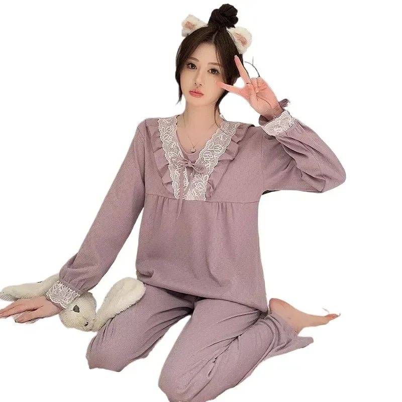 New Spring and Autumn Cotton Long Sleeve Plus 105KG Outside To Wear A High-grade Sense of Home Wear Set Sleepwear Pajama Woman